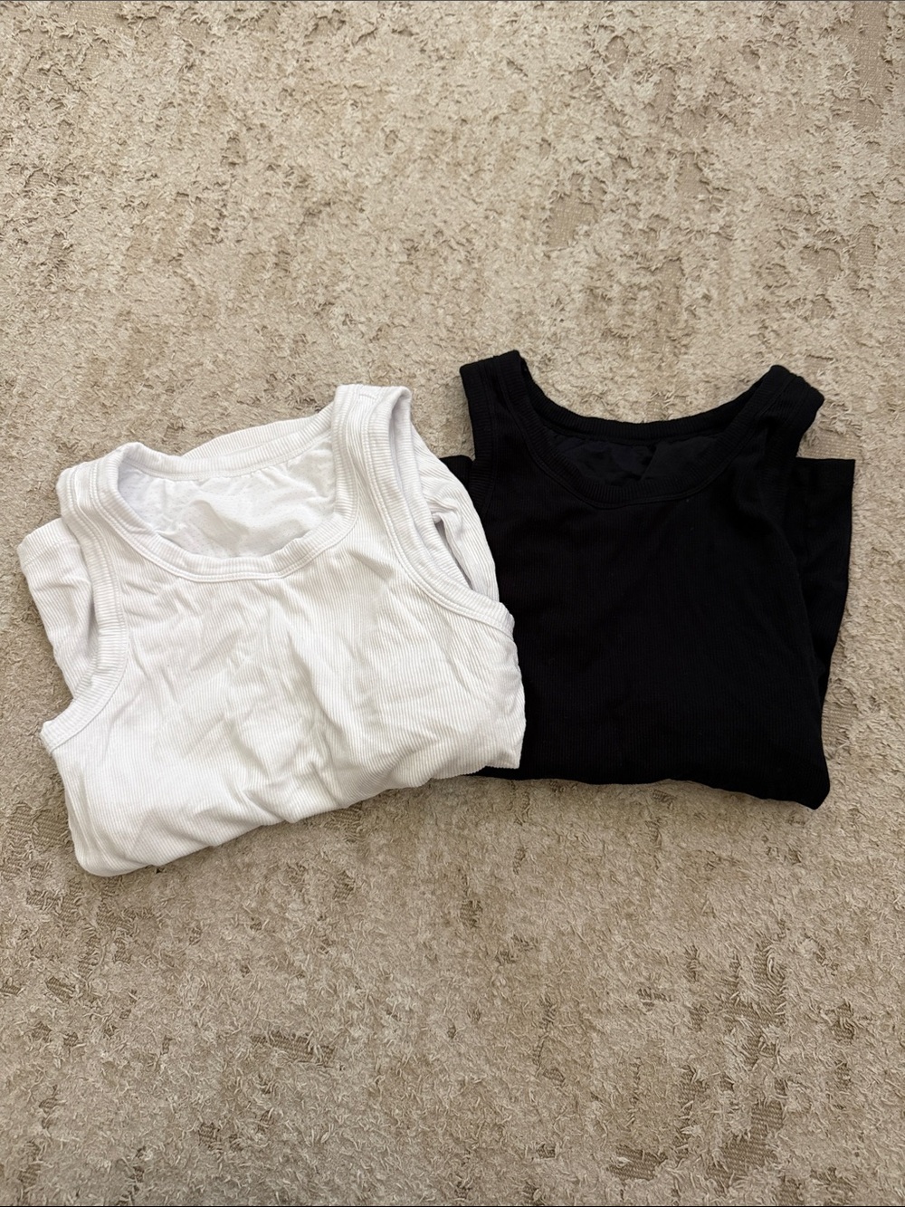 Women’s Ribbed Tank Top Set - White & Black with built in bra